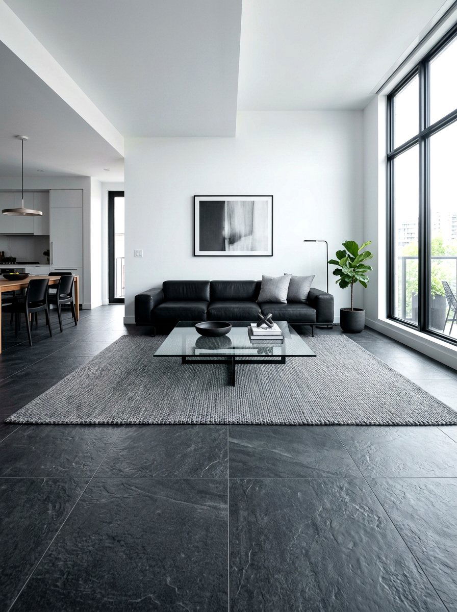 Charcoal Grey Stone Tile - 30 peel and stick floor ideas