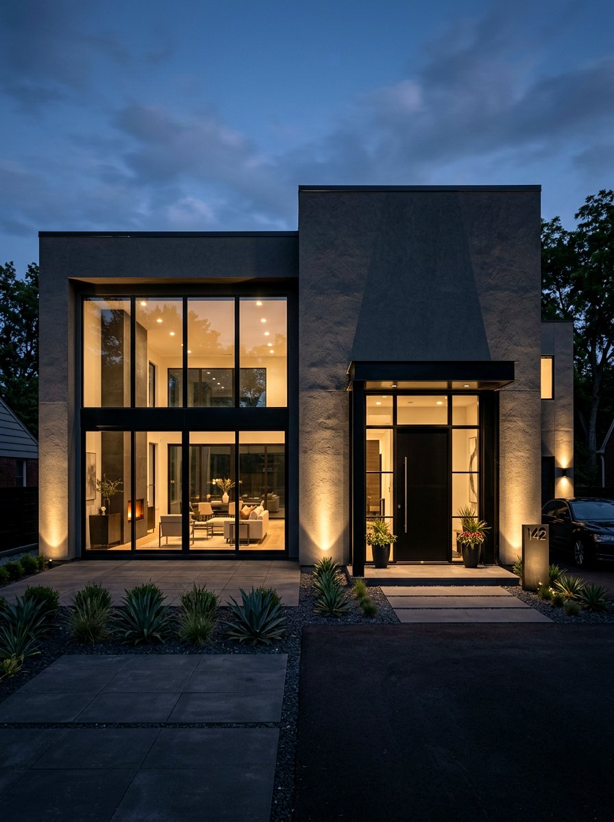 Charcoal Grey Stucco House - 30 stucco house exterior ideas
