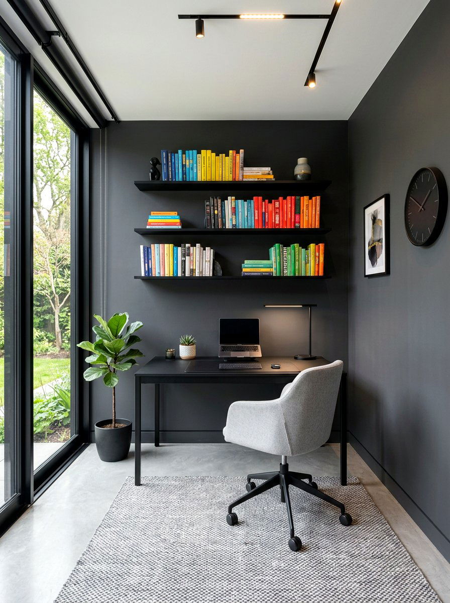 Charcoal Grey Study - 30 moody reading room ideas