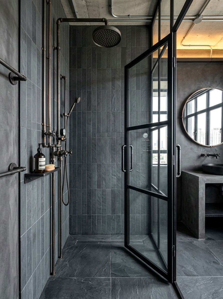 Charcoal Grey Vertical Tile - 30 vertical tile shower ideas