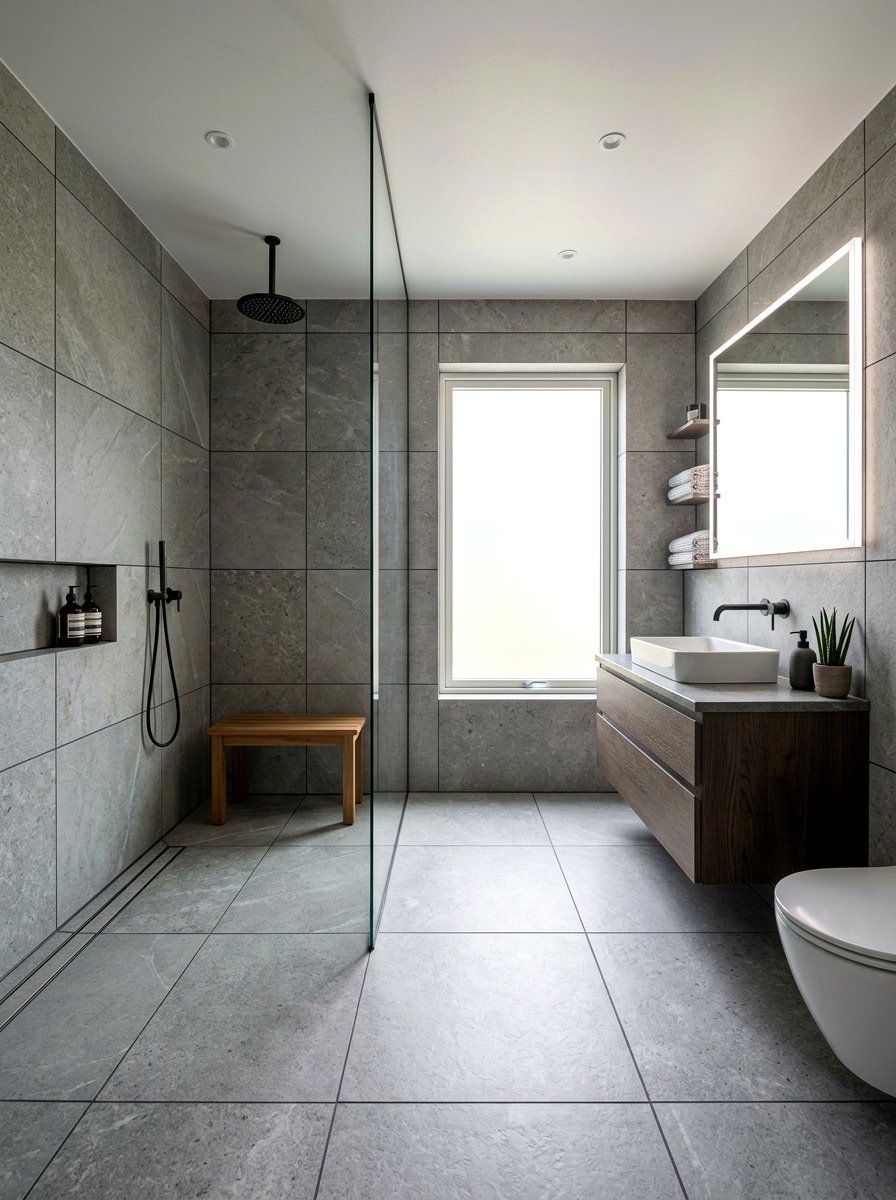 Charcoal Grout Grey Tile - 30 dark grout bathroom ideas
