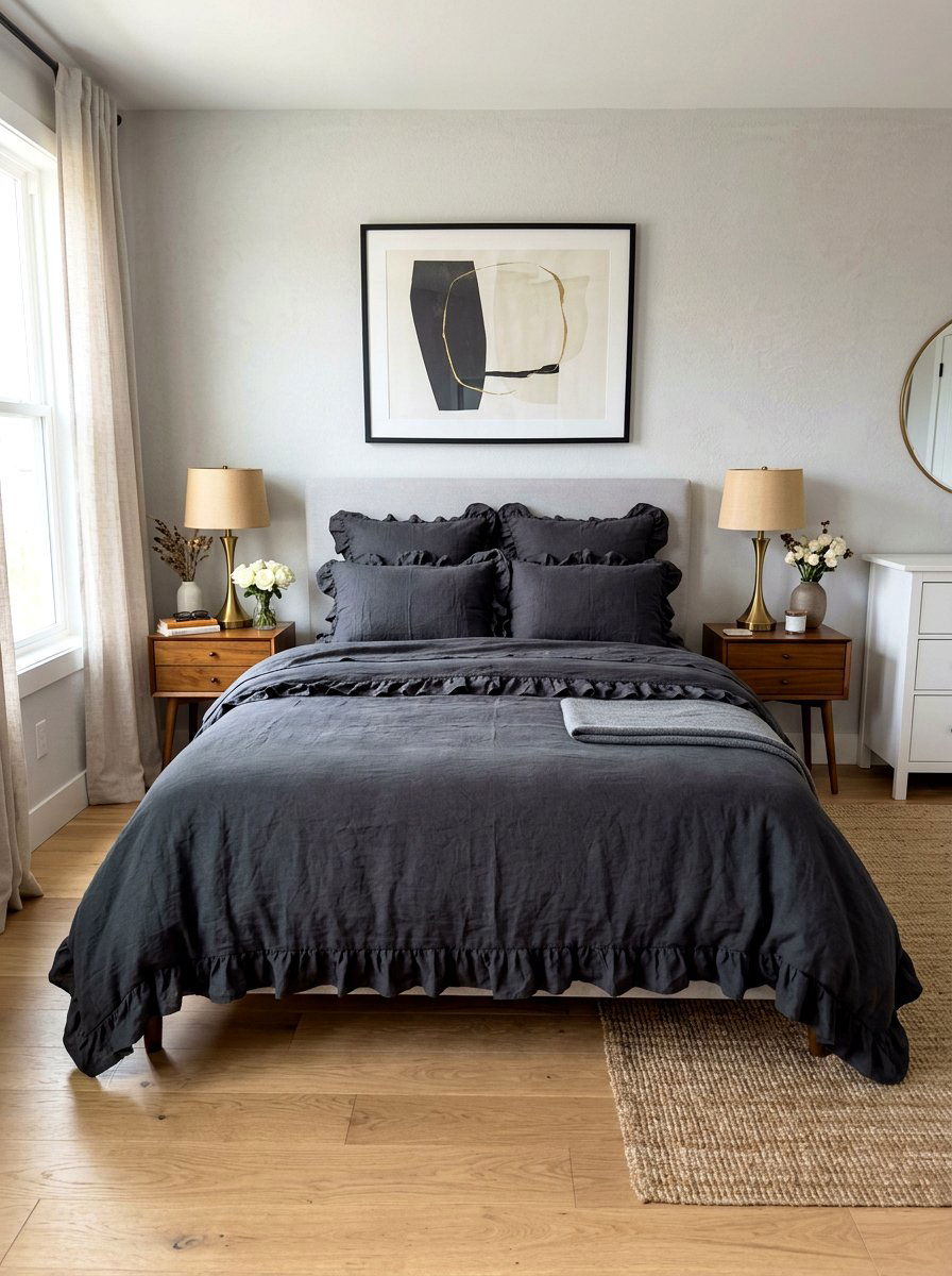Charcoal Ruffled Linen Bedding - 30 ruffled linen bedding ideas