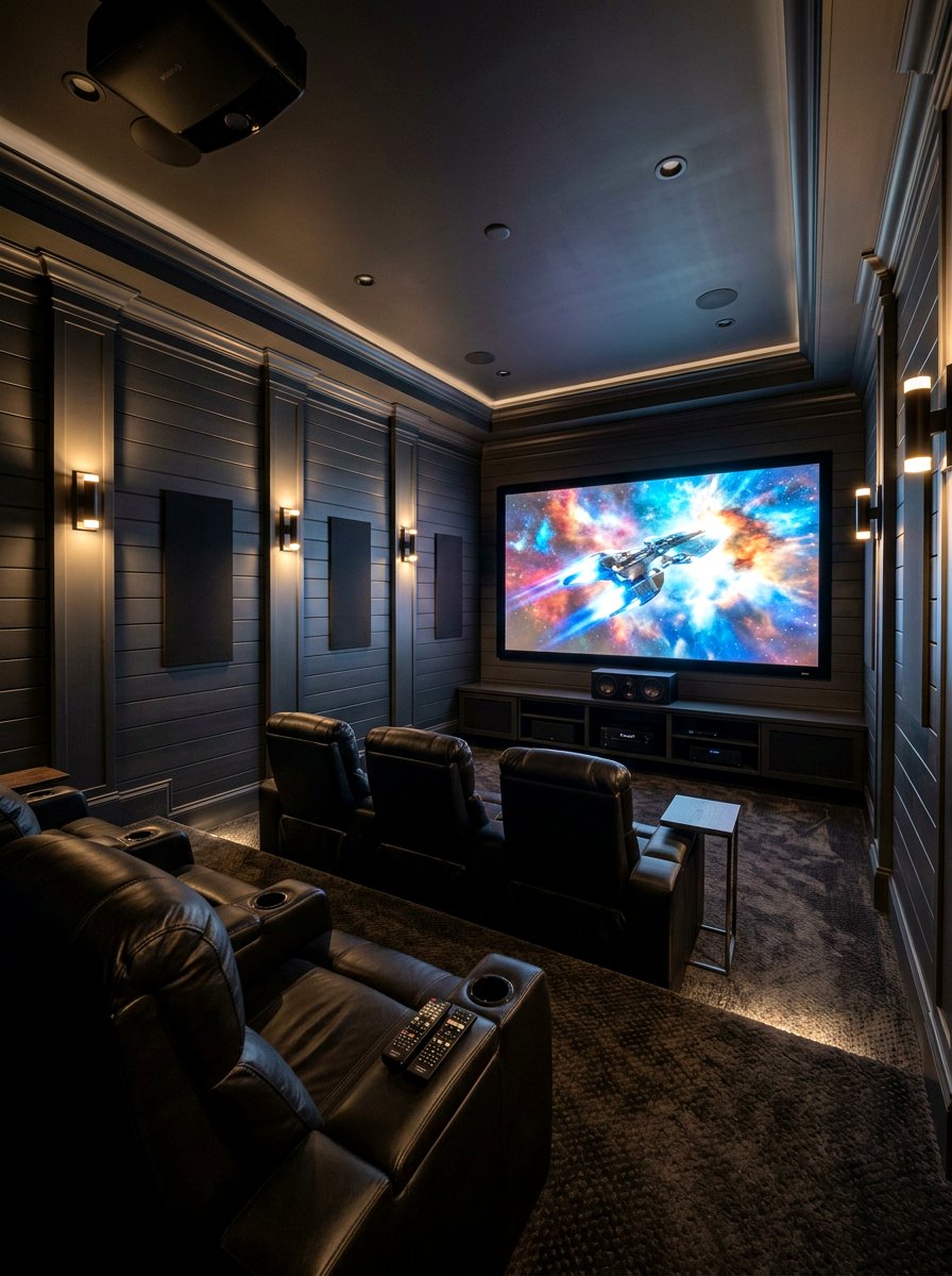 Charcoal Shiplap Media Room - 30 shiplap wall ideas