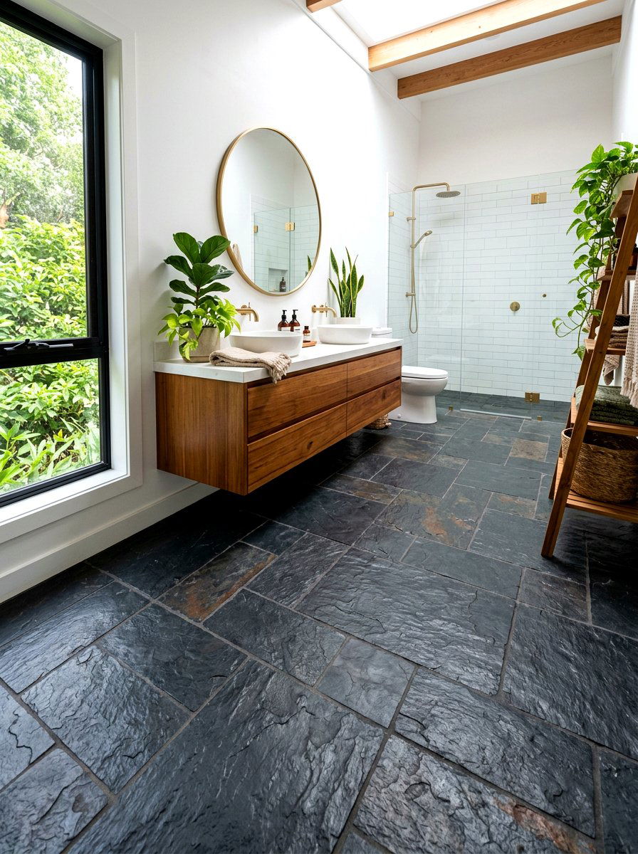 Charcoal Slate Bathroom Floor - 30 bathroom tile ideas