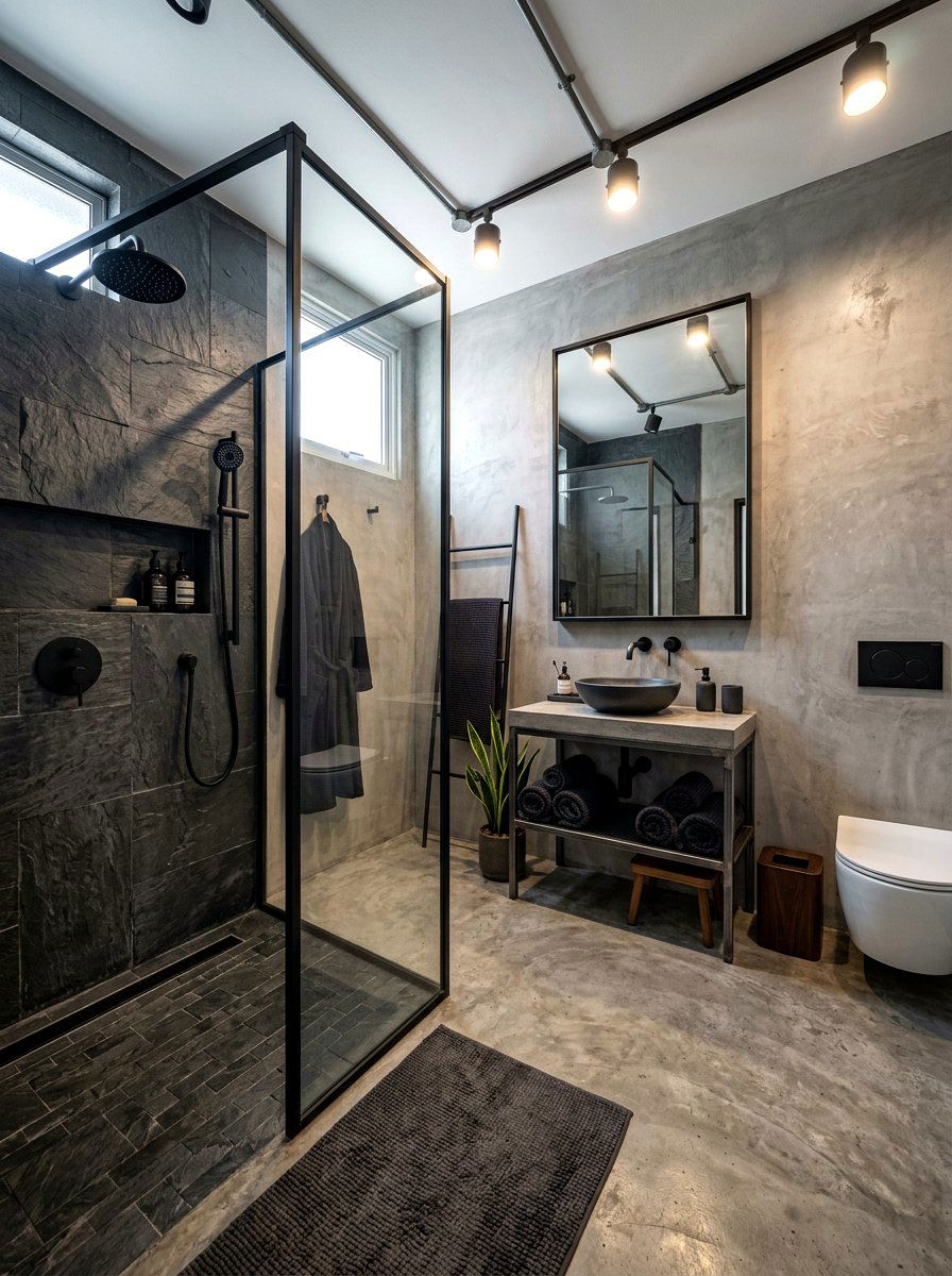 Charcoal Slate Bathroom Wall - 30 bathroom accent tile ideas