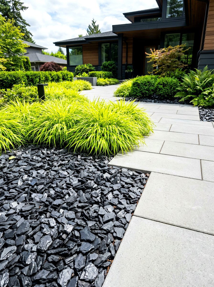 Charcoal Slate Rock Mulch - 30 rock mulch front yard ideas