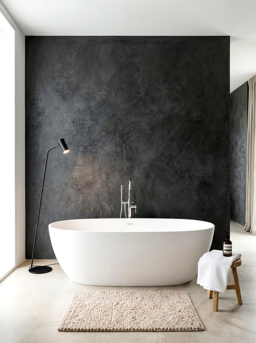 Charcoal Tadelakt Wall - 30 tadelakt bathroom ideas