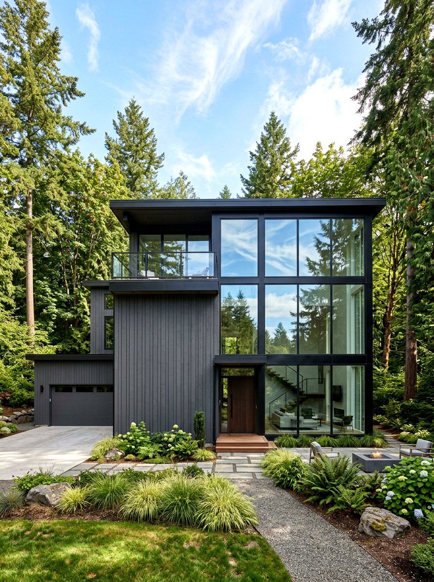 Charcoal Vertical Siding With Glass Walls - 30 gray house exterior ideas
