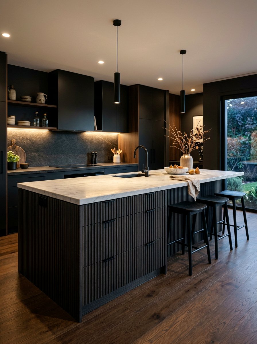 Charcoal Wood Reeded Kitchen Island - 30 reeded wood kitchen island ideas