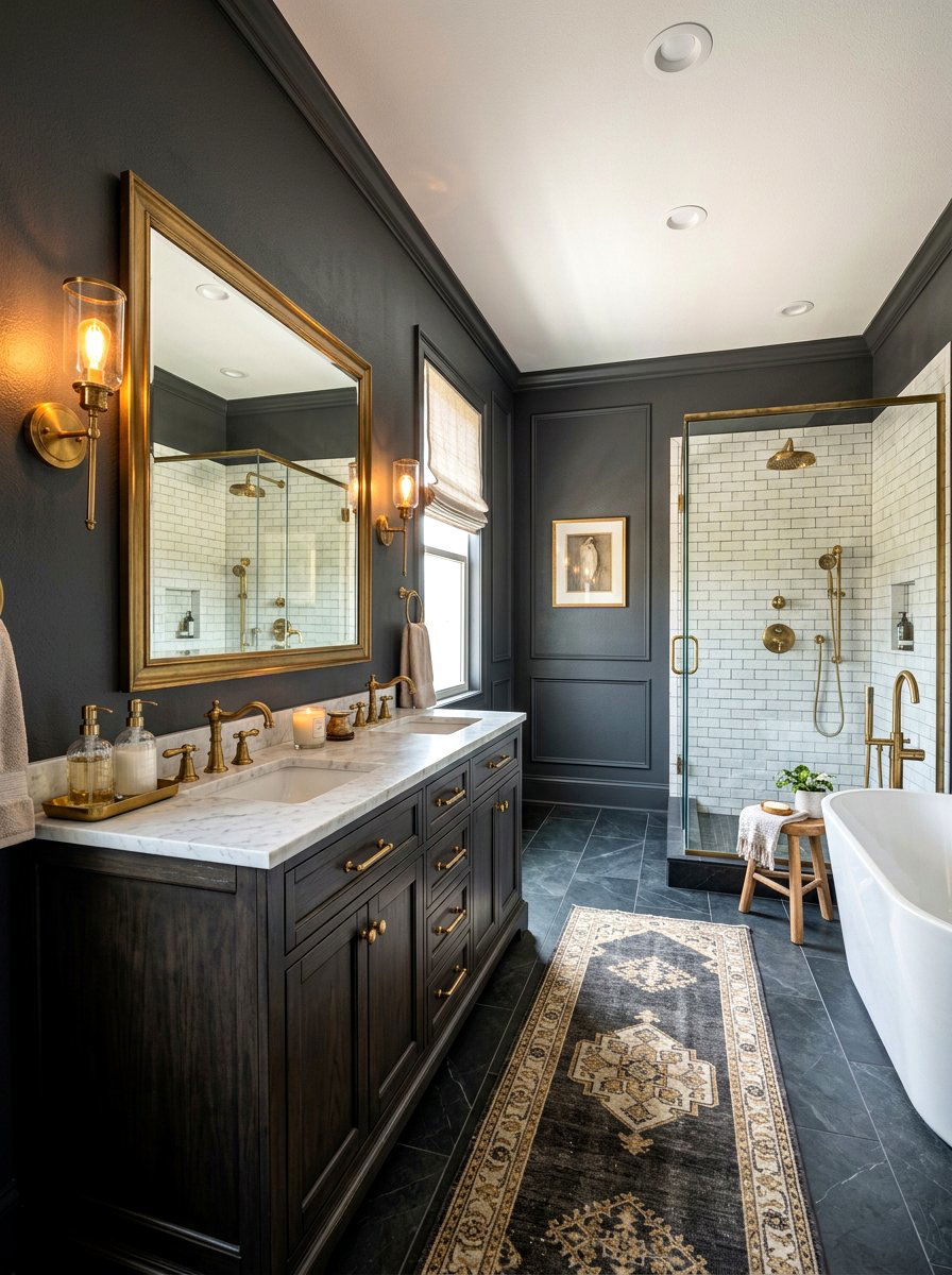 Charcoal and brass bathroom - 30 charcoal bathroom ideas