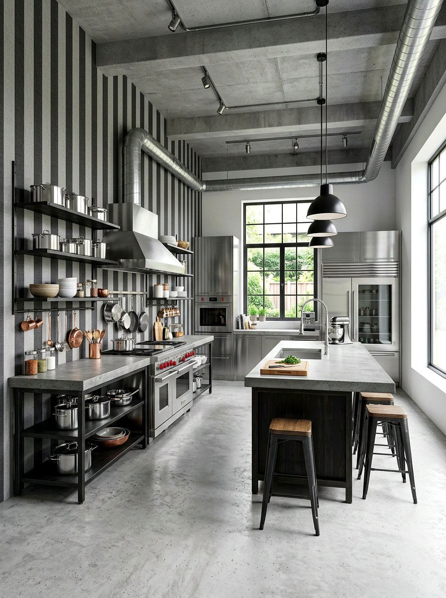 Charcoal and light gray striped kitchen - 30 striped kitchen wallpaper ideas