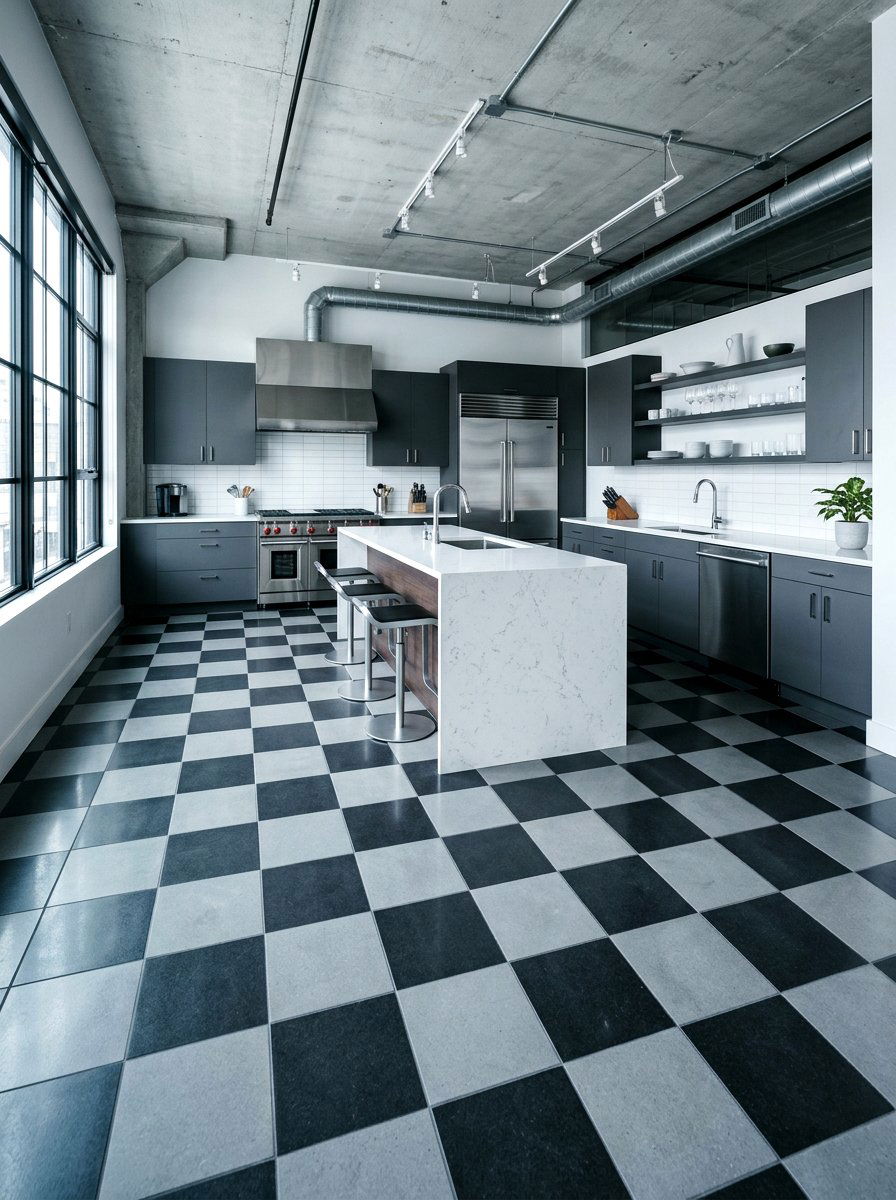 Charcoal and light grey checkerboard - 30 checkerboard kitchen tile ideas