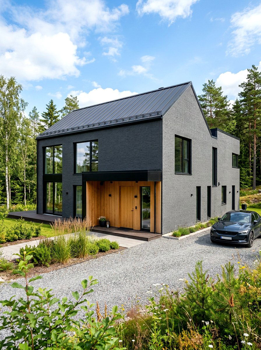 Charcoal brick exterior Scandinavian house - 30 Scandinavian house exterior ideas