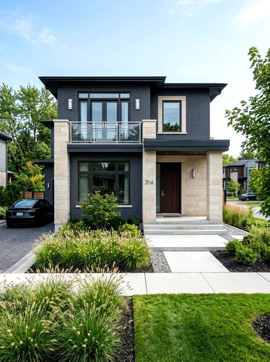 Charcoal gray brick exterior - 30 painted brick house ideas