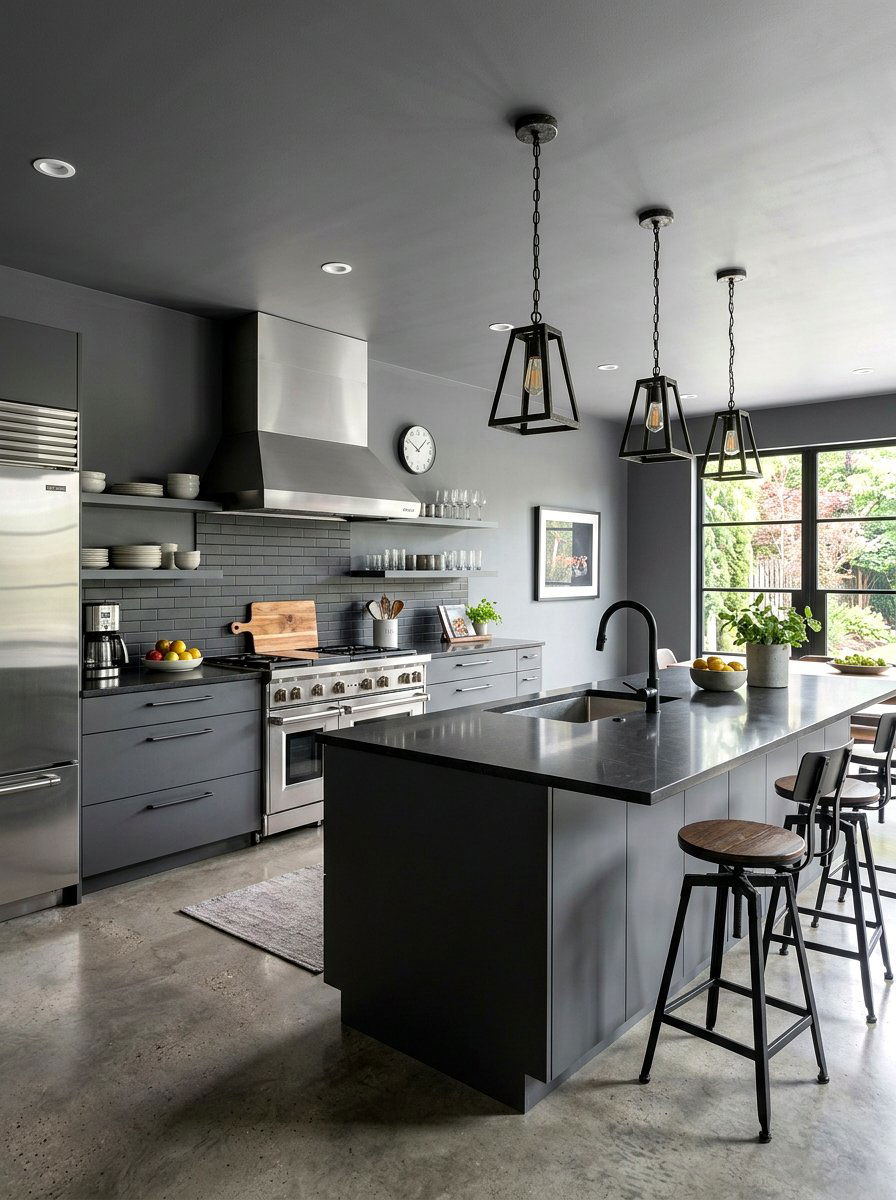 Charcoal gray kitchen - 30 color drenched kitchen ideas