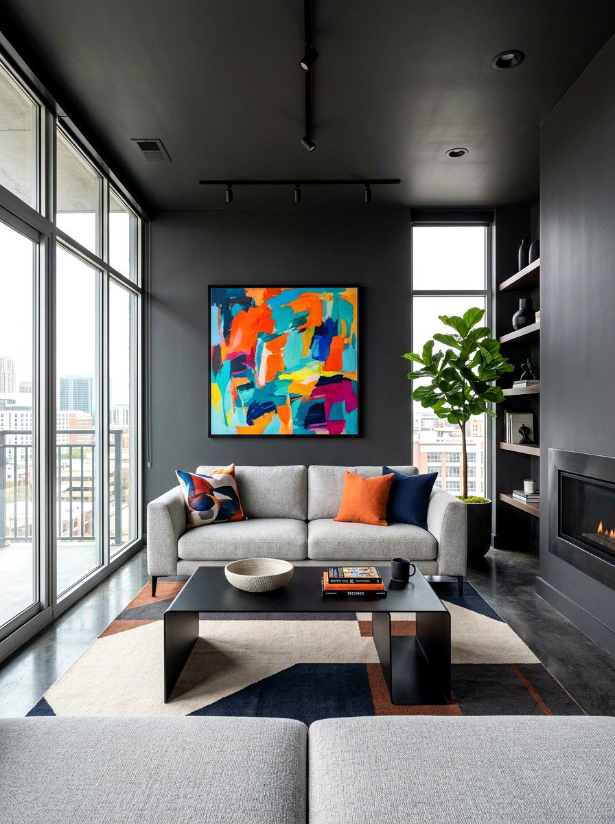 Charcoal gray living room - 30 color drench living room ideas