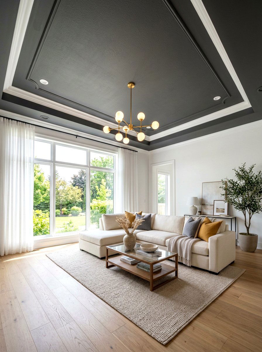 Charcoal gray living room ceiling - 30 moody ceiling paint ideas