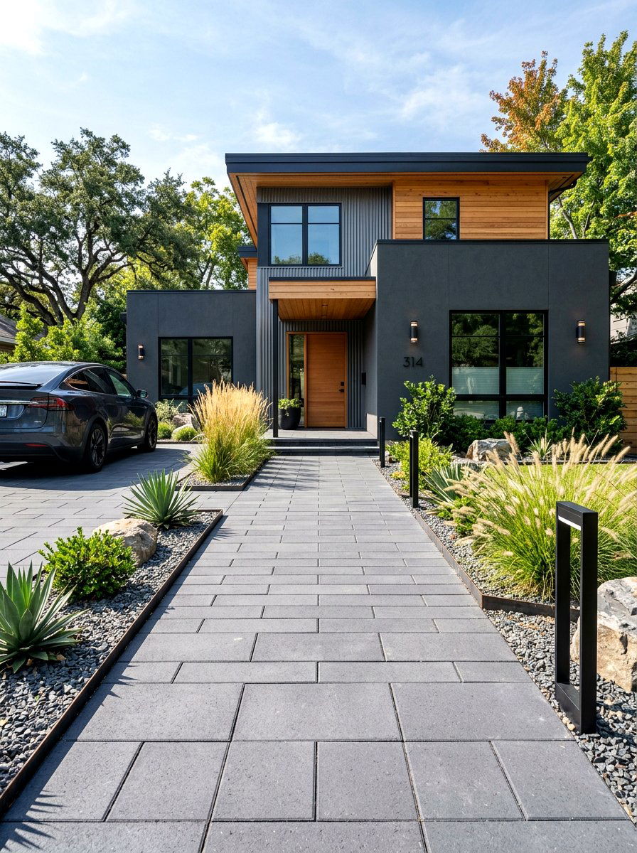 Charcoal gray pavers - 30 paver driveway ideas