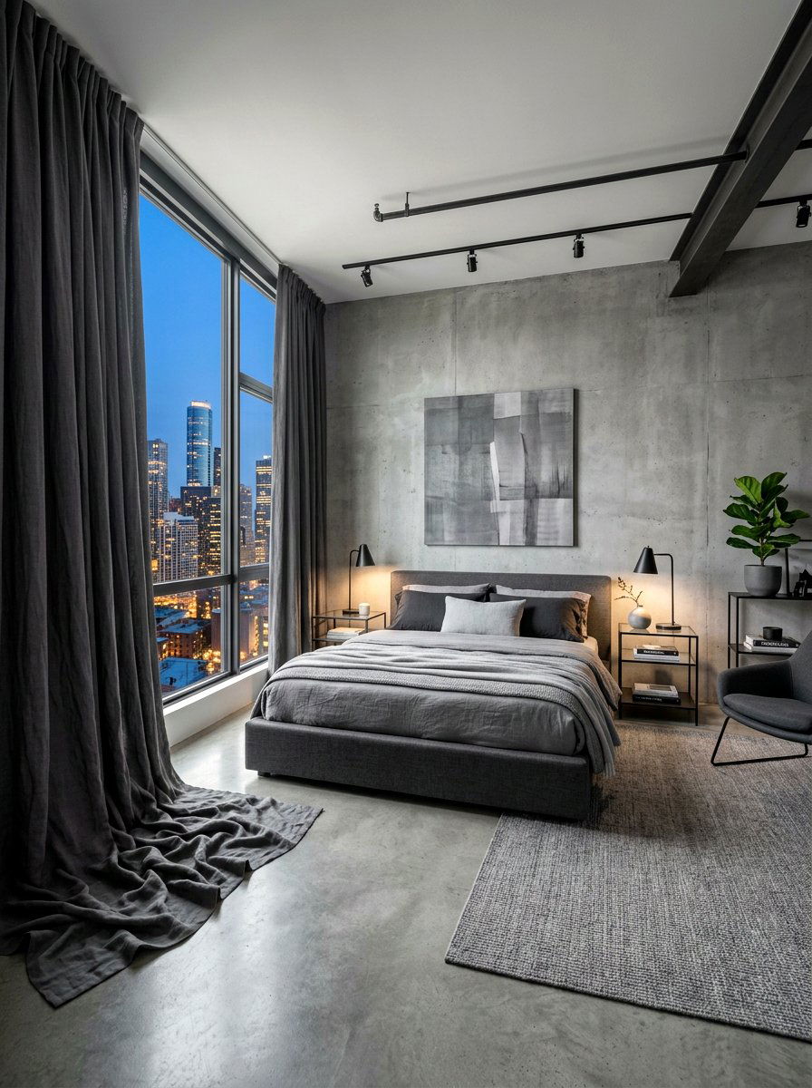 Charcoal gray puddled curtains - 30 puddled curtains bedroom ideas