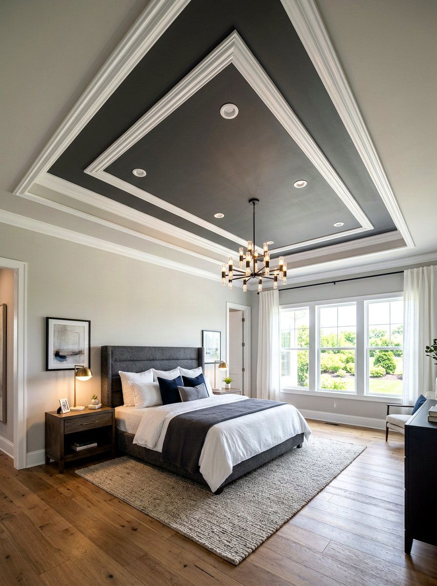 Charcoal gray tray ceiling - 30 moody ceiling paint ideas
