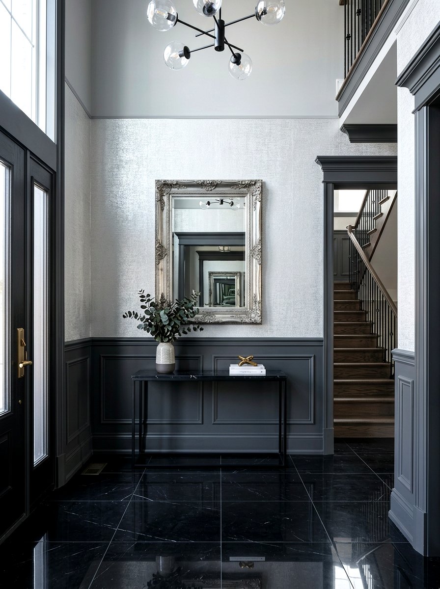 Charcoal gray wainscoting - 30 foyer wall molding ideas