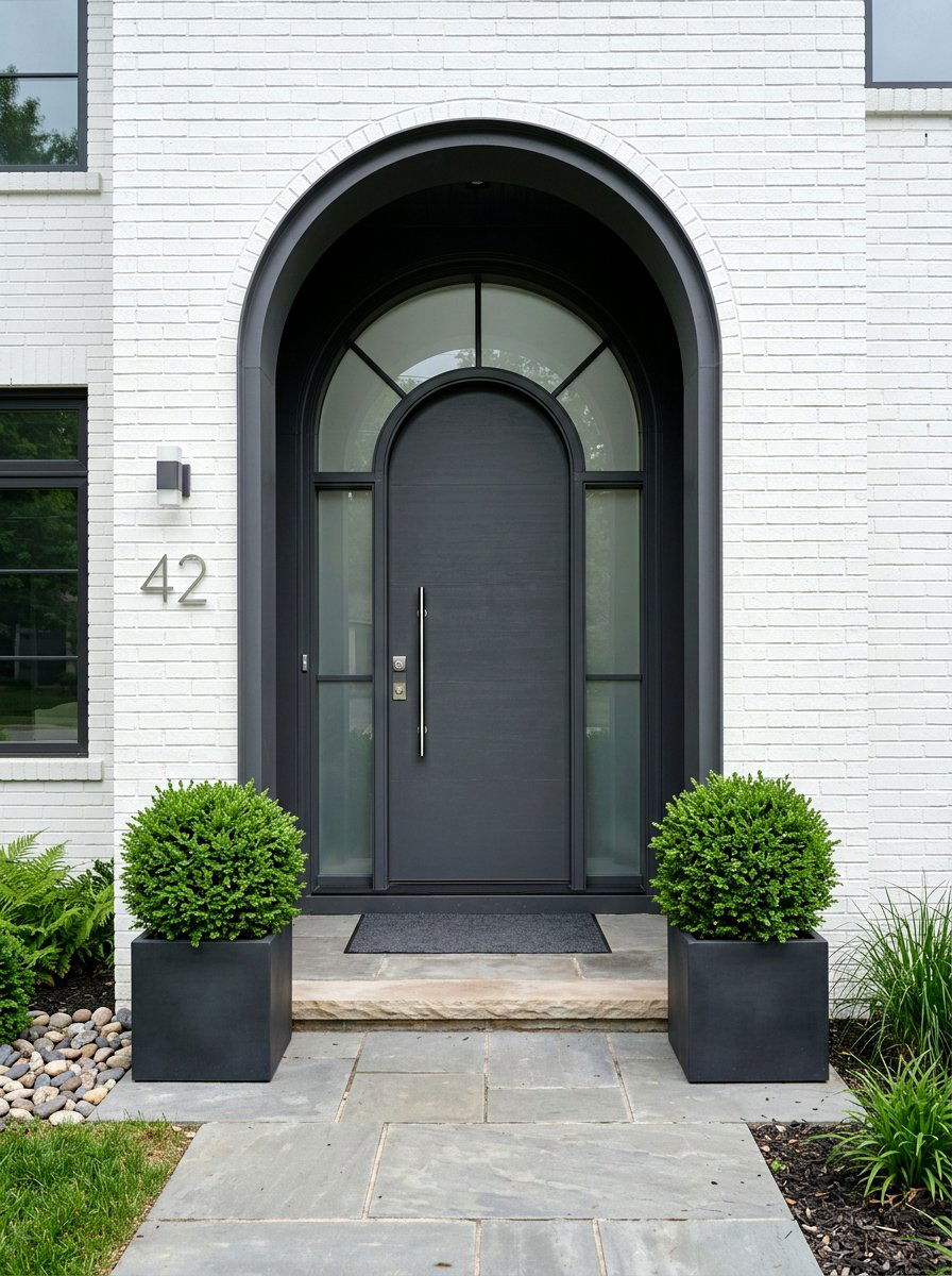 Charcoal grey arched front door - 30 arched front door ideas