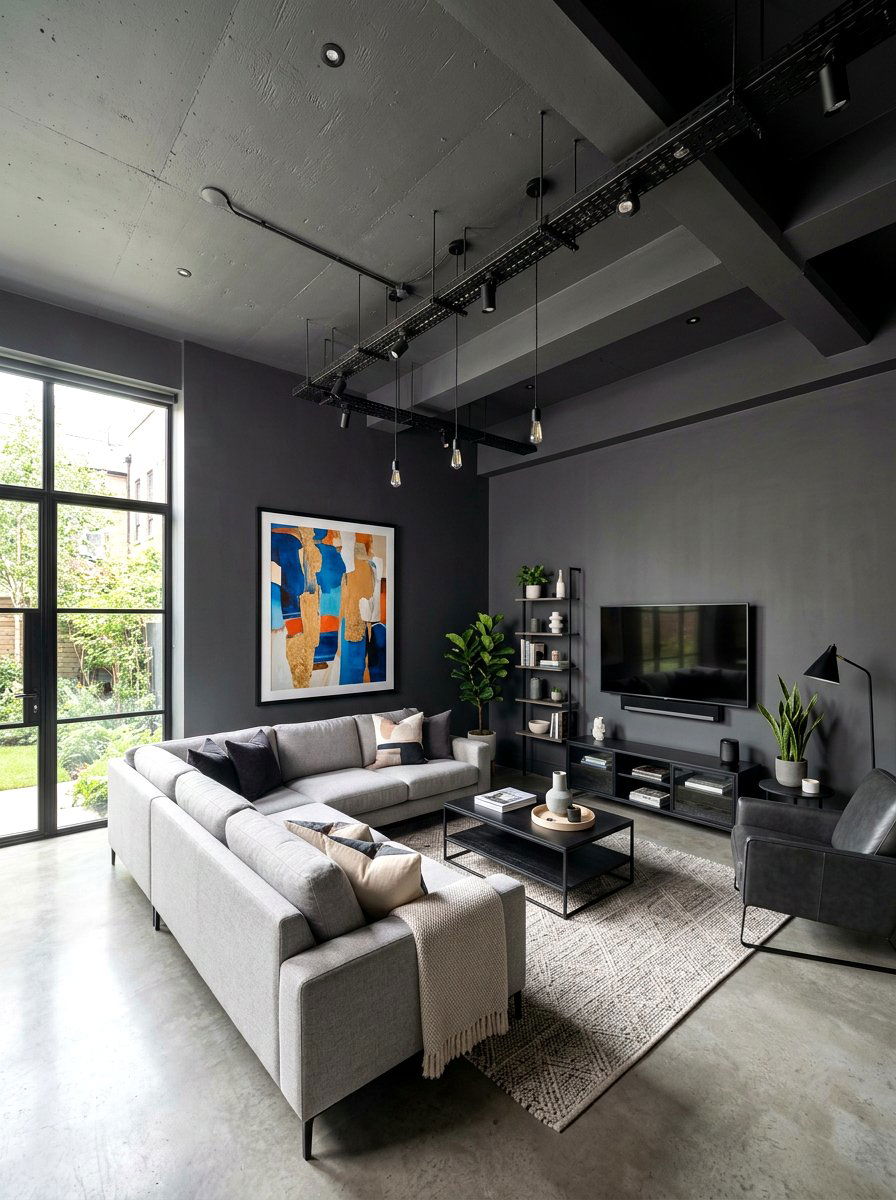 Charcoal grey painted ceiling - 30 ceiling drench living room ideas
