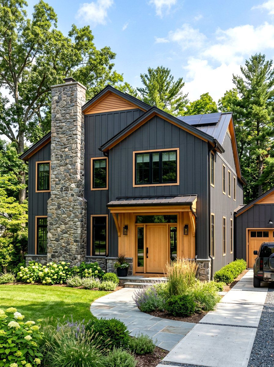 Charcoal grey vertical siding - 30 board and batten exterior trim ideas