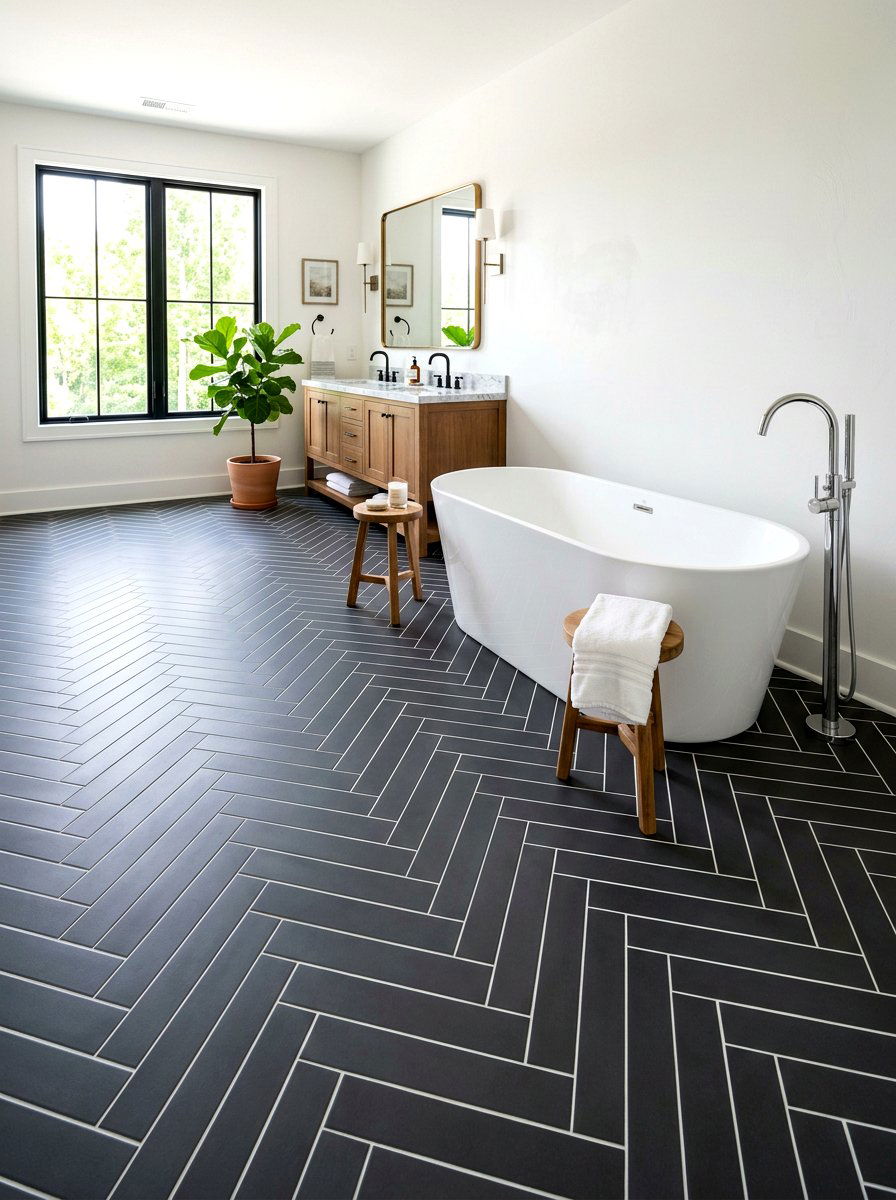Charcoal herringbone bathroom tile - 30 charcoal bathroom ideas