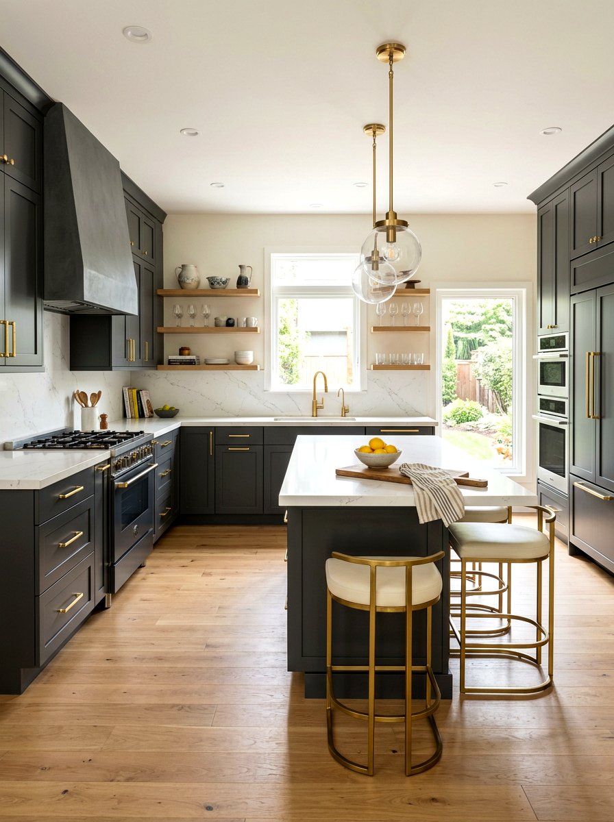 Charcoal kitchen brass hardware - 30 charcoal kitchen ideas