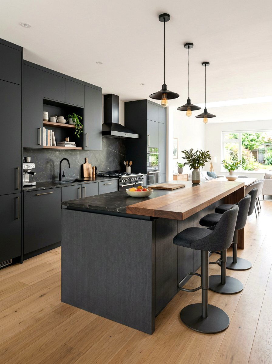 Charcoal kitchen breakfast bar - 30 charcoal kitchen ideas