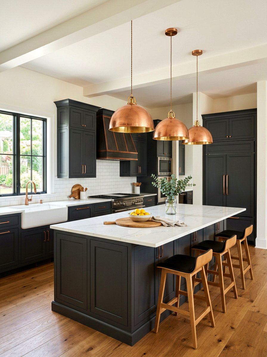 Charcoal kitchen copper lighting - 30 charcoal kitchen ideas