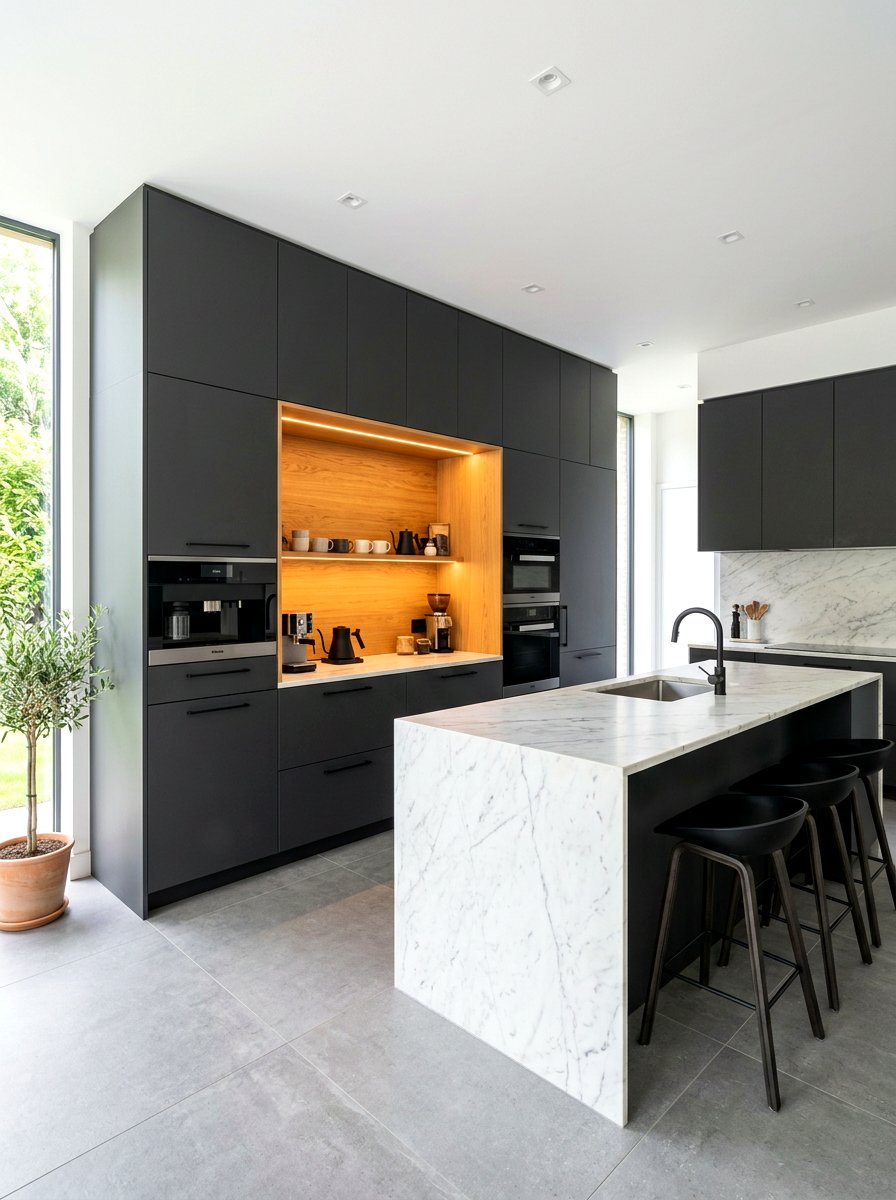 Charcoal kitchen floor to ceiling cabinets - 30 charcoal kitchen ideas
