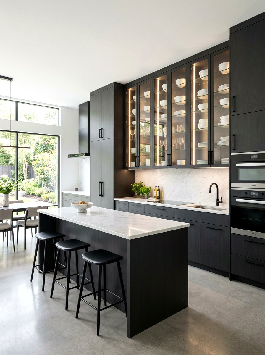 Charcoal kitchen glass cabinets - 30 charcoal kitchen ideas