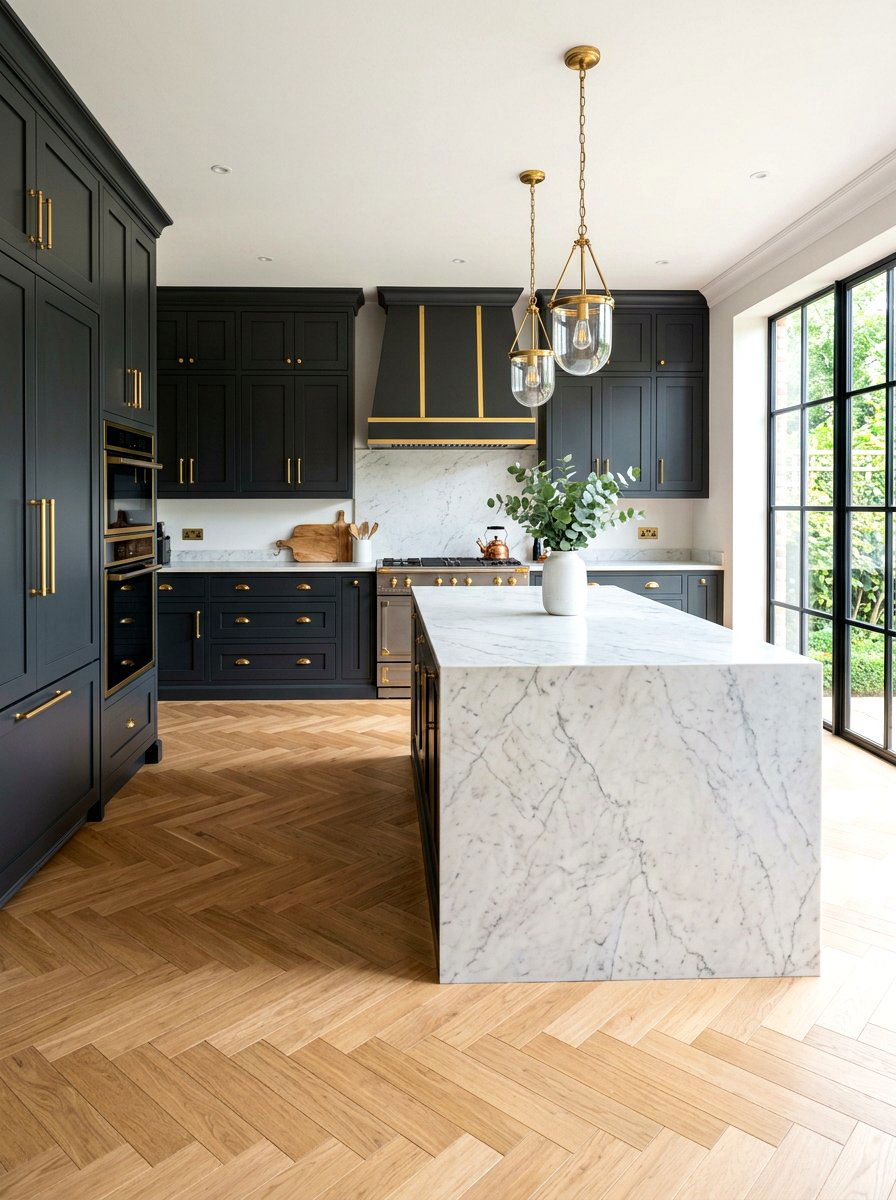 Charcoal kitchen herringbone floor - 30 charcoal kitchen ideas