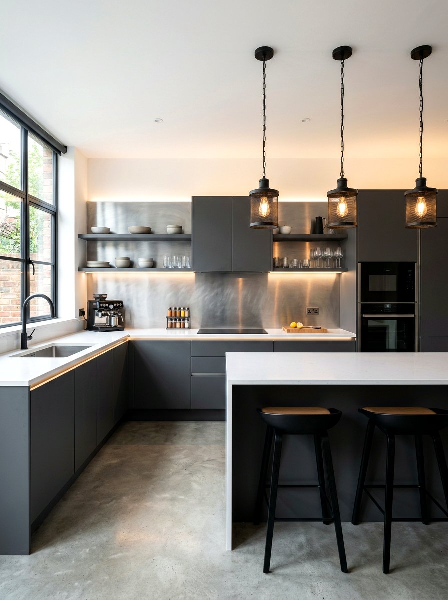 Charcoal kitchen metallic backsplash - 30 charcoal kitchen ideas