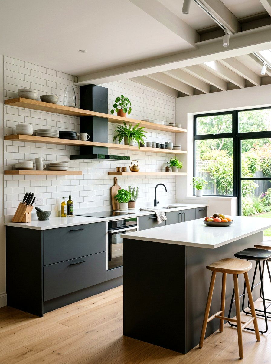 Charcoal kitchen open shelving - 30 charcoal kitchen ideas