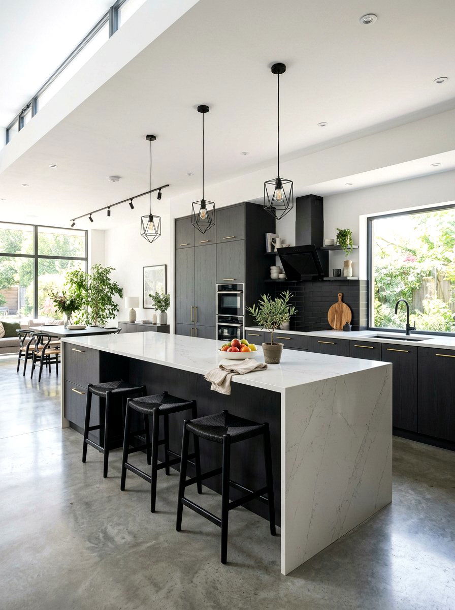 Charcoal kitchen waterfall island - 30 charcoal kitchen ideas