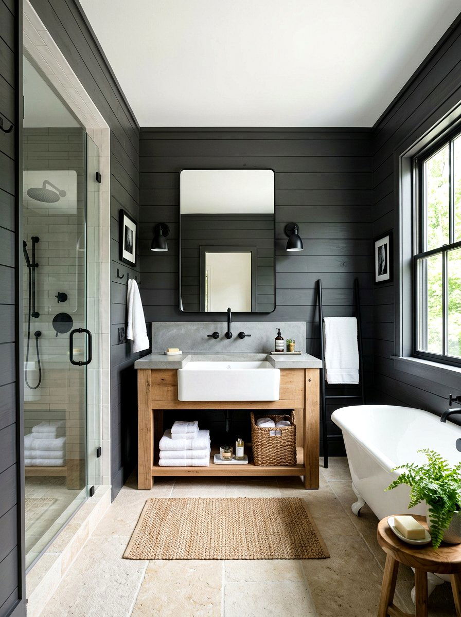 Charcoal shiplap bathroom - 30 charcoal bathroom ideas