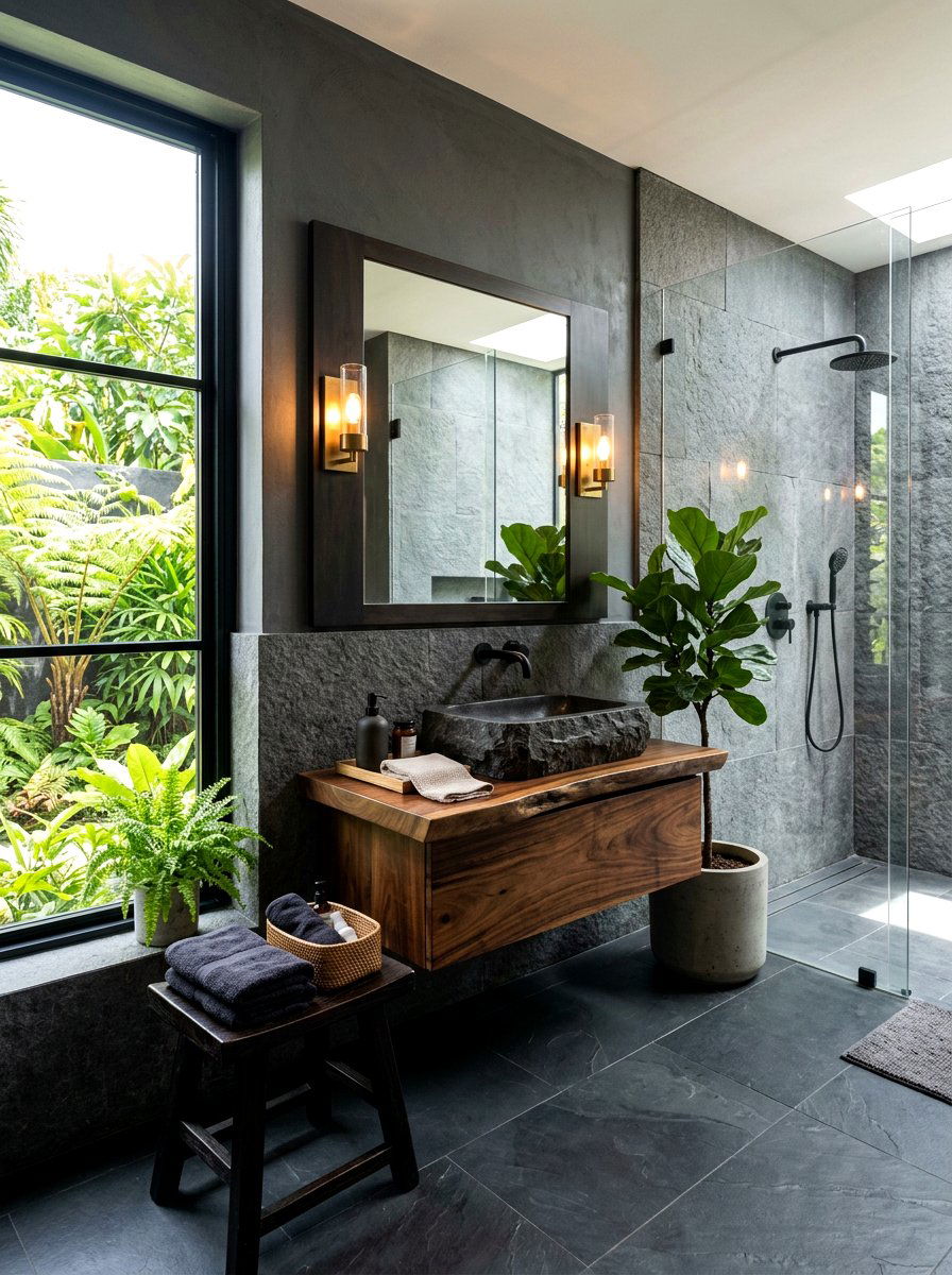 Charcoal stone bathroom - 30 charcoal bathroom ideas