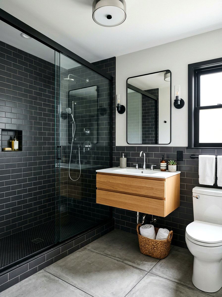 Charcoal subway tile bathroom - 30 charcoal bathroom ideas