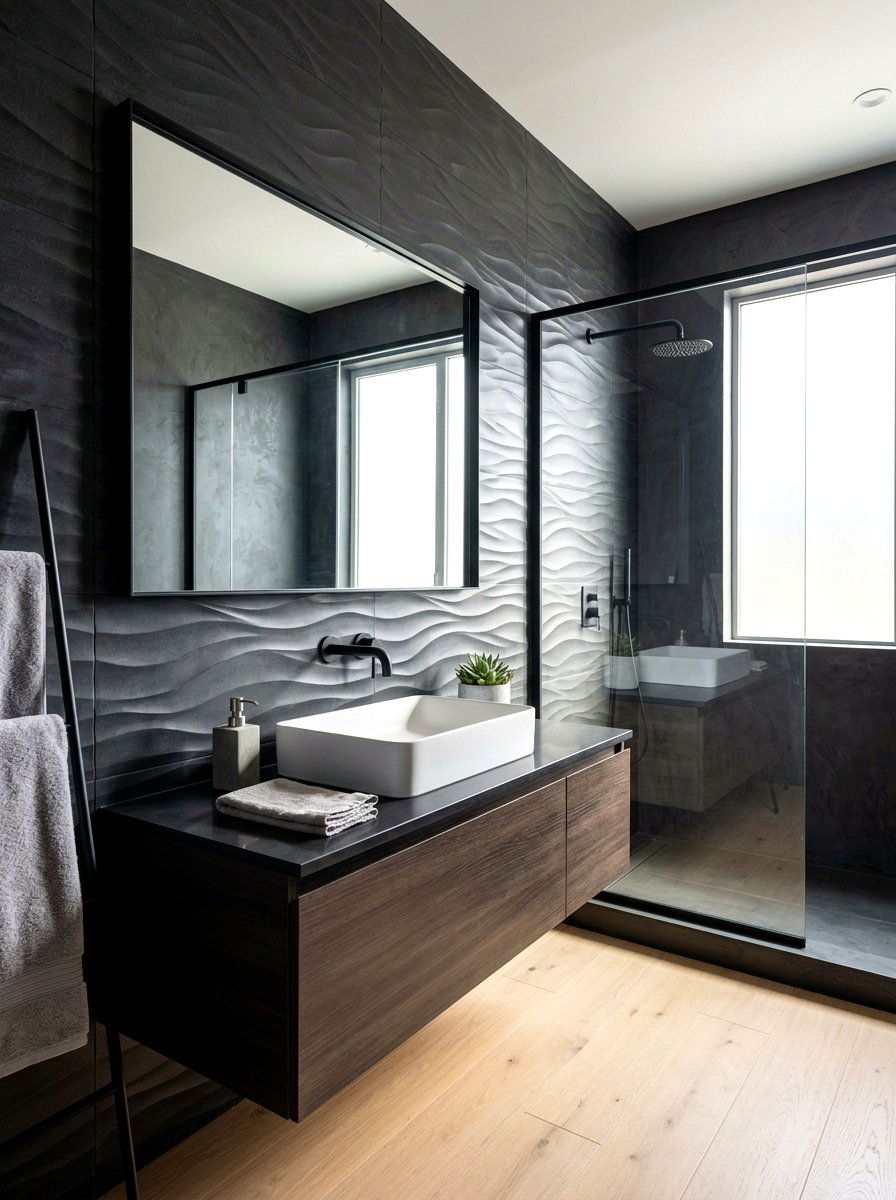 Charcoal textured bathroom walls - 30 charcoal bathroom ideas