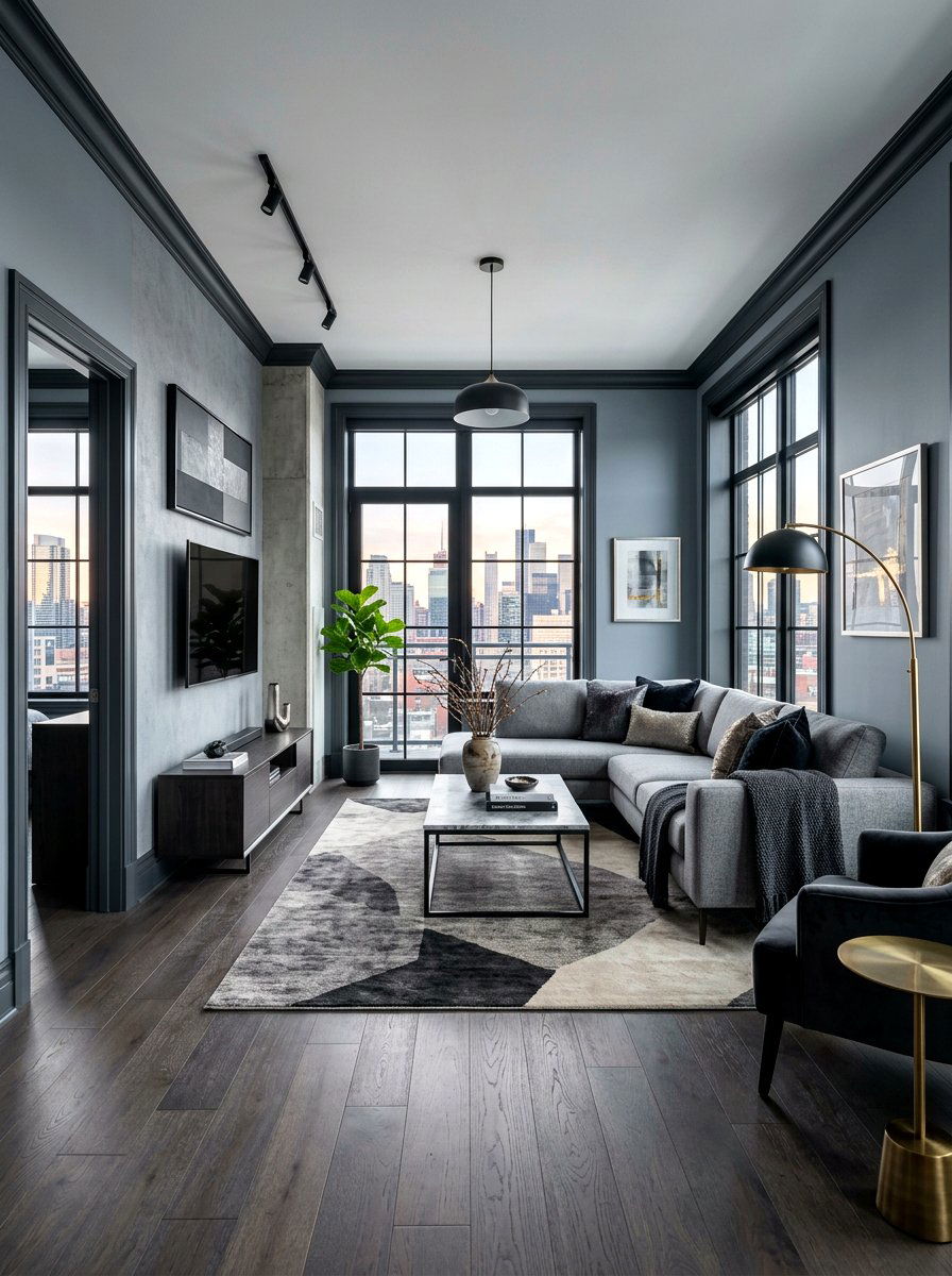 Charcoal trim modern living room - 30 painted trim room ideas