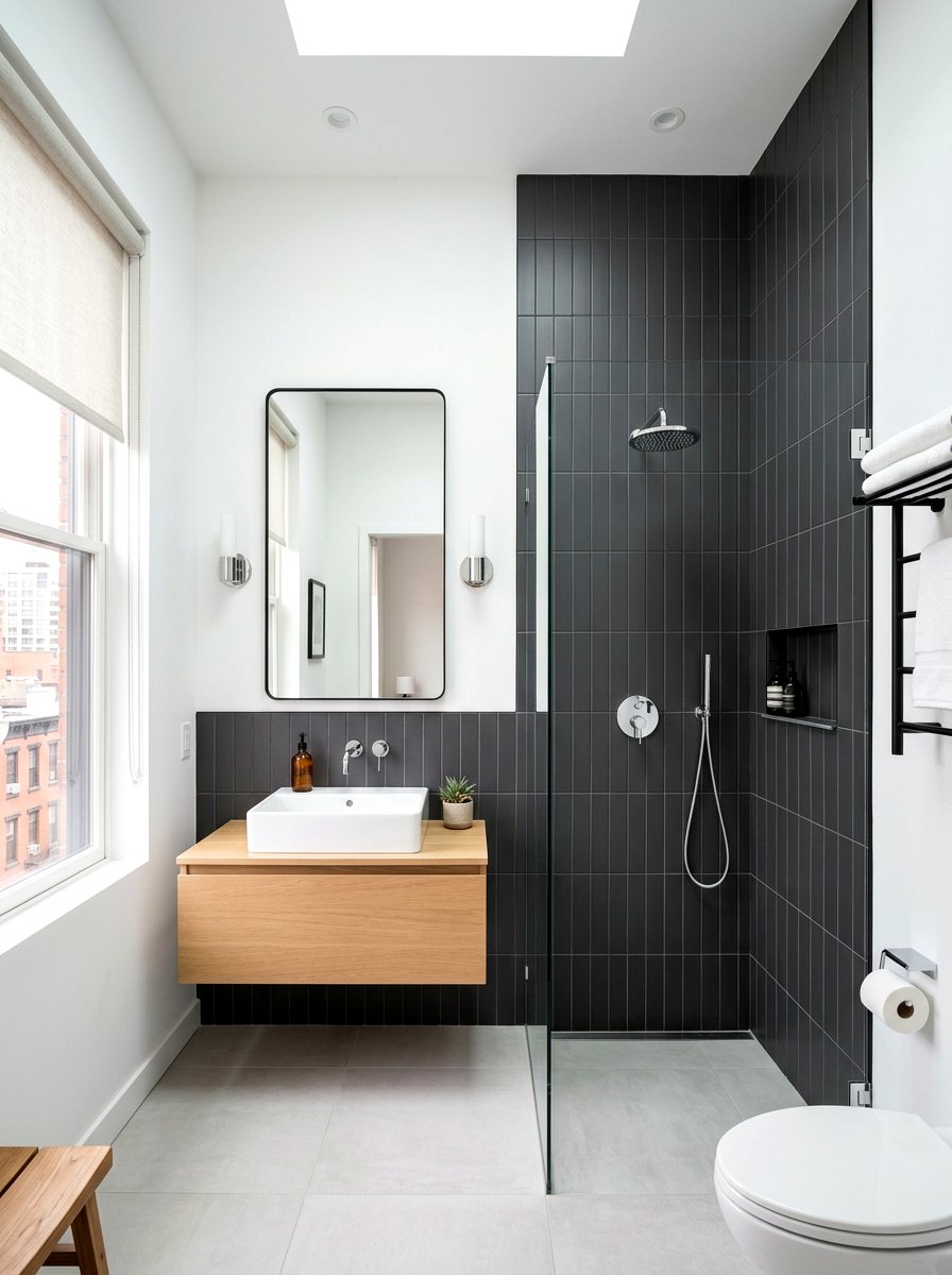 Charcoal vertical stack bathroom tile - 30 charcoal bathroom ideas