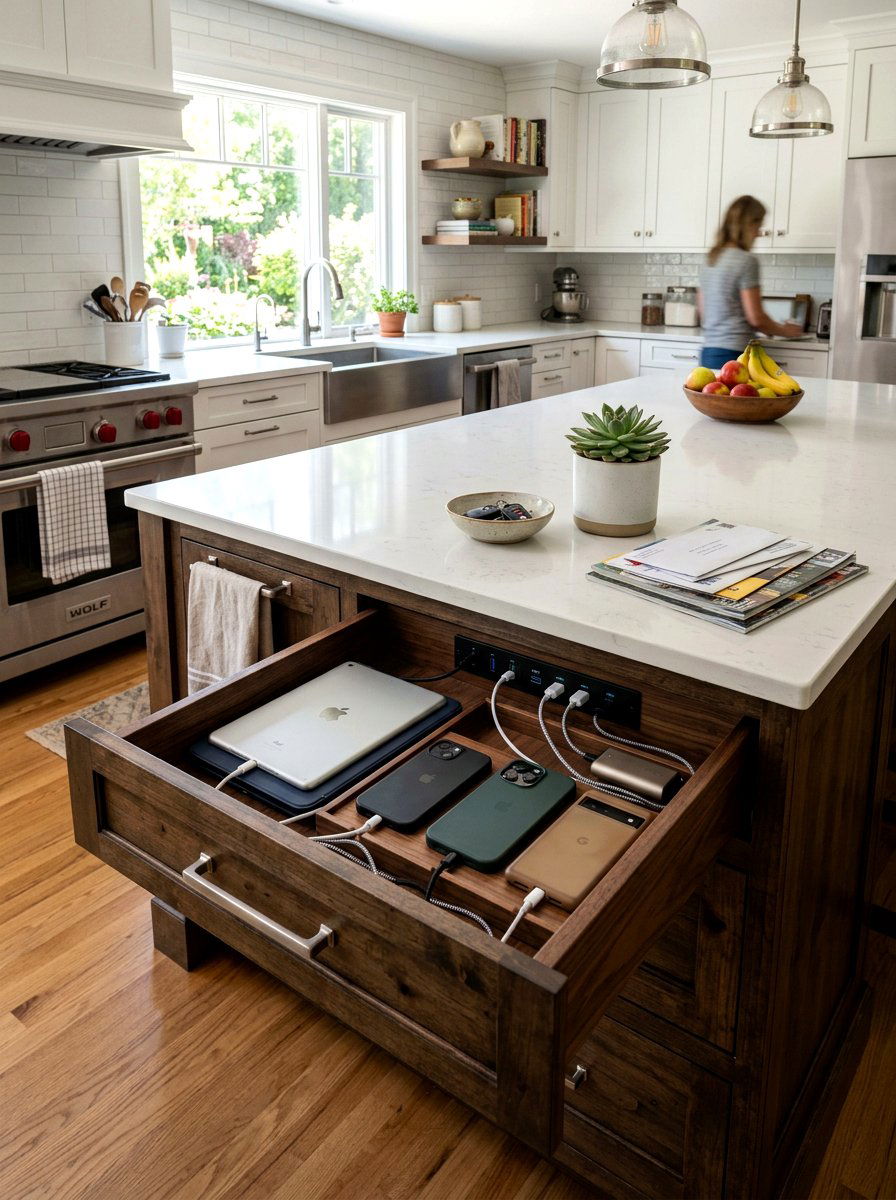 Charging Station Drawer - 30 concealed kitchen storage ideas