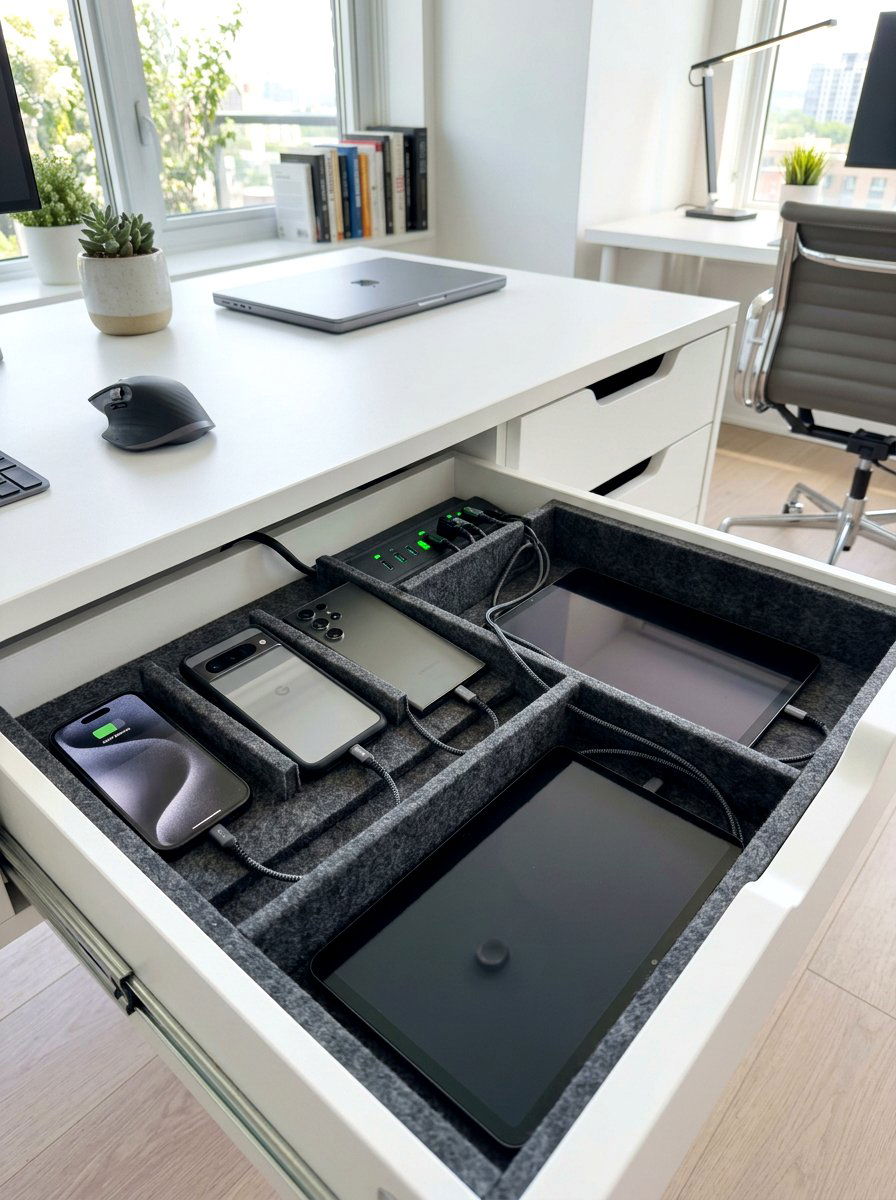 Charging Station Drawer - 30 deep drawer storage ideas