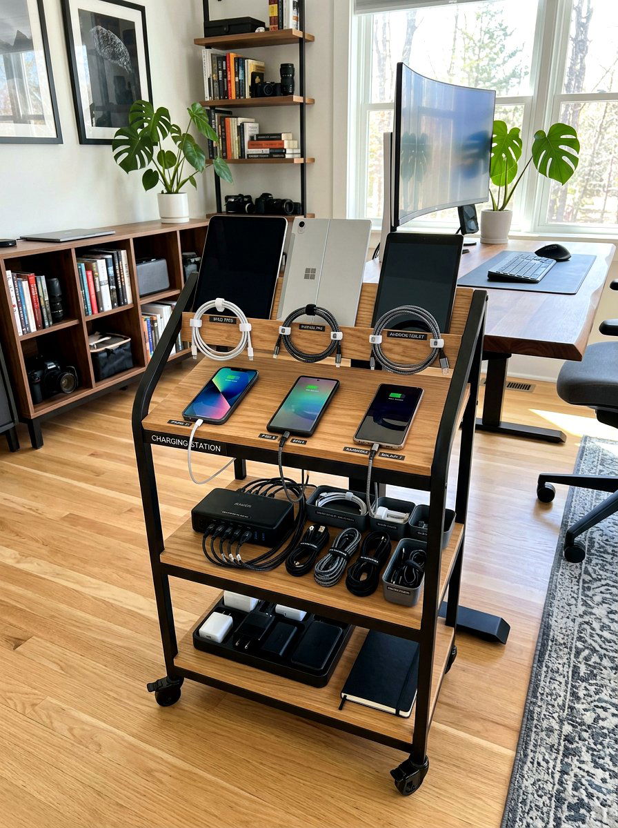 Charging Station Rolling Cart - 30 rolling cart storage ideas