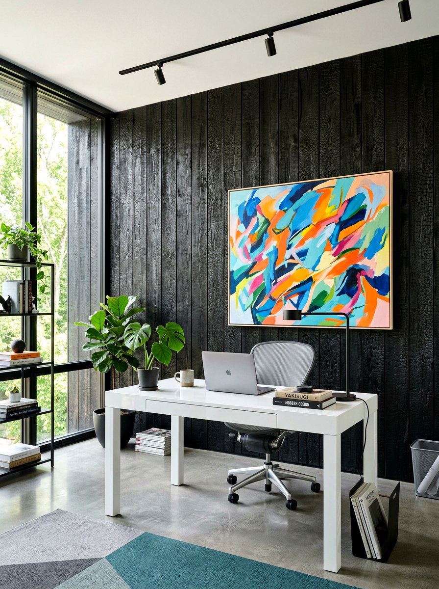 Charred Wood Office - 30 wood paneled office ideas
