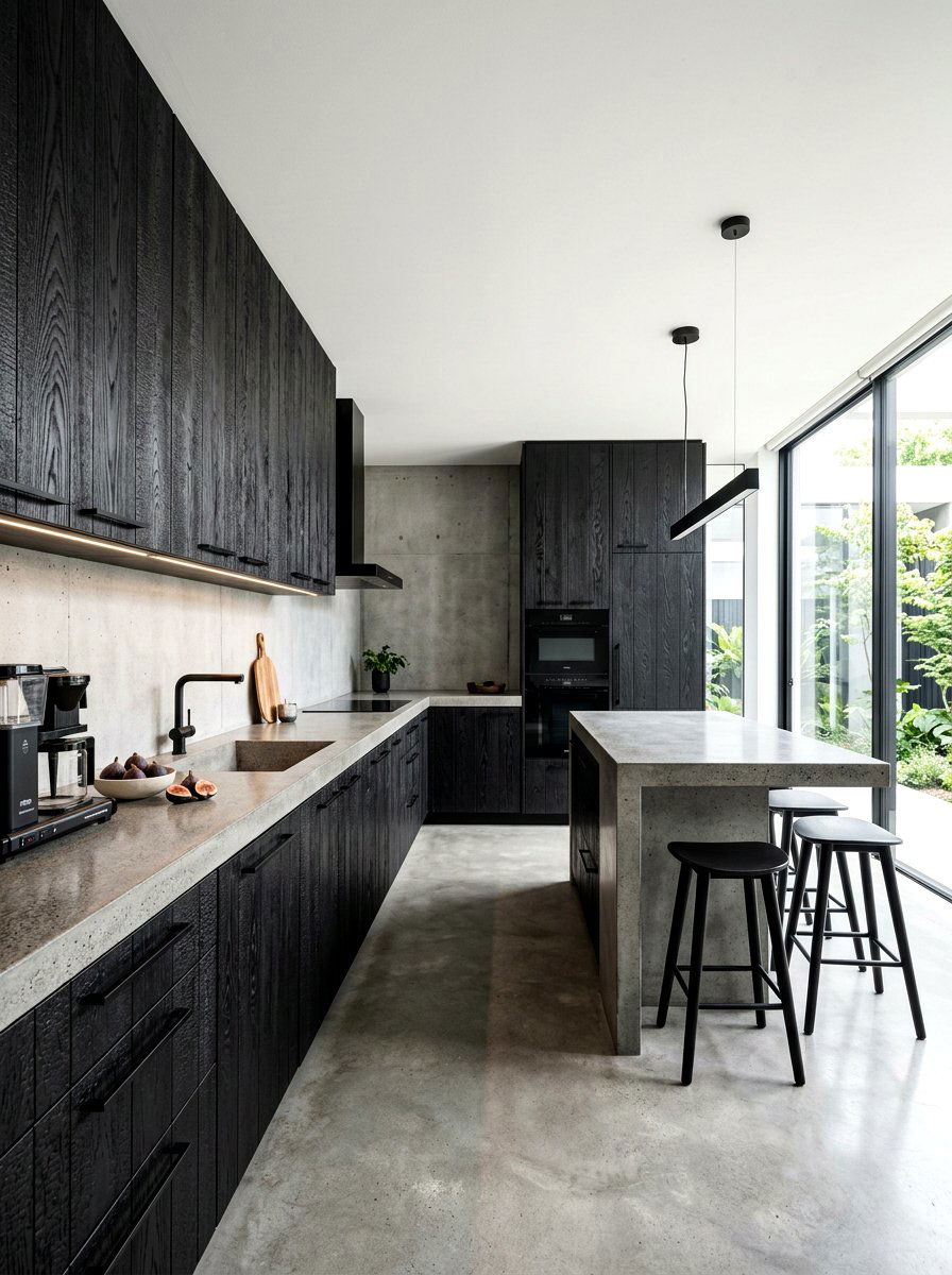 Charred wood kitchen cabinets - 30 dark wood kitchen ideas