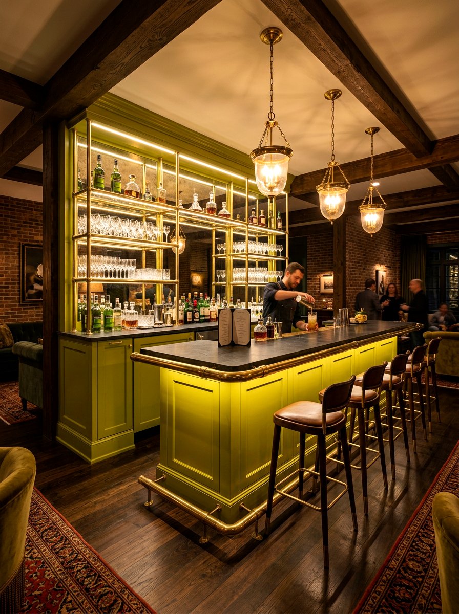 Chartreuse Basement Bar - 30 chartreuse room ideas